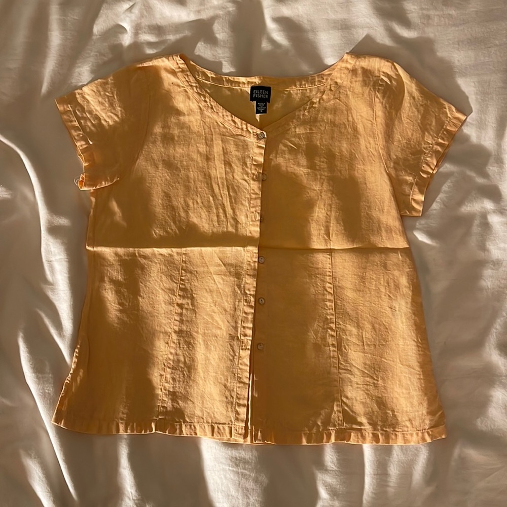 Eileen Fisher, light orange, S, linen, button up crop top. EUC